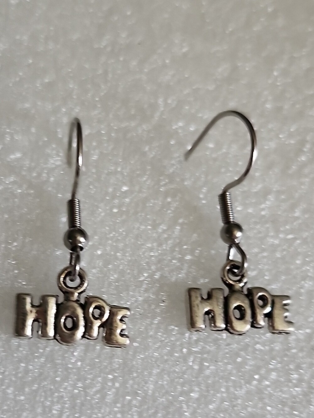 Hand Crafted Silver-tone HOPE Charm Dangle Earrings
